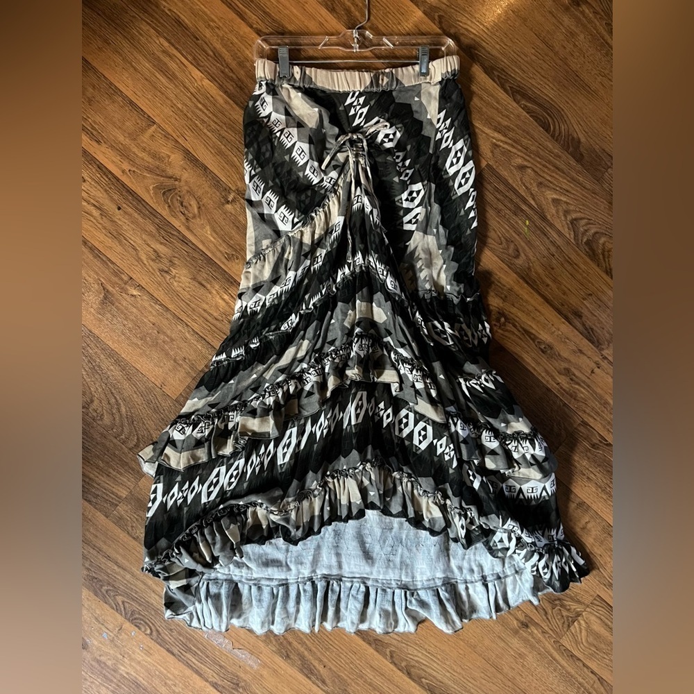 TASHA POLIZZI Camo Aztec Patterned Sleeveless Tube Ruffle Dress